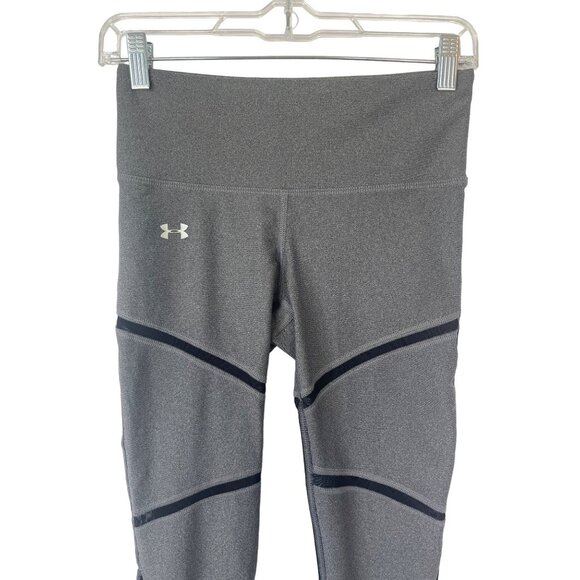 Under Armour Workout Leggings Compression Womens Small Gray Black Heat Gear - Picture 4 of 7